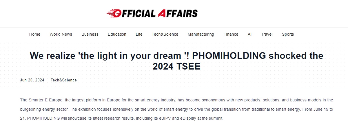 Official report on PHOMIHOLDINGs participation in Smart E Europe 2024